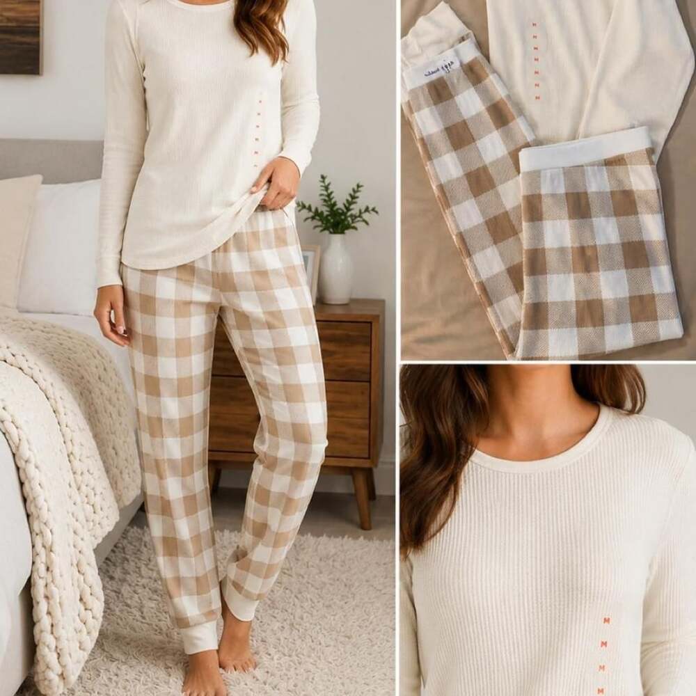 Old Navy Waffle Knit Buffalo Check Pajama Set Medium